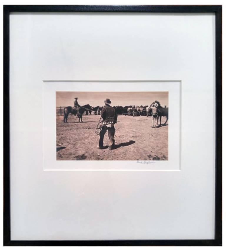 Untitled (Cowboys with Rope and Horses) - Photograph by Bank Langmore
