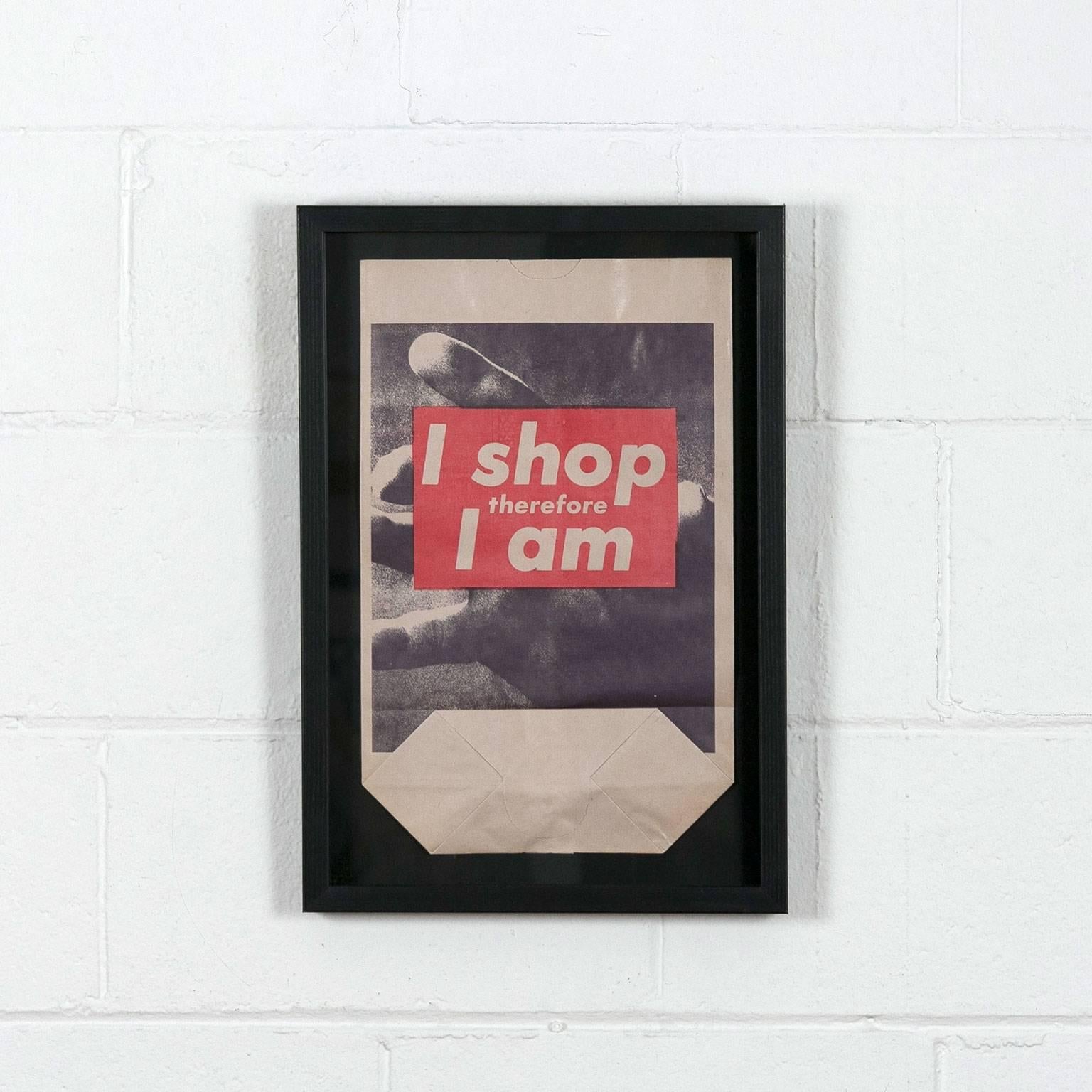 Barbara Kruger Figurative Print - "I Shop Therefore I Am" framed shopping bag multiple 