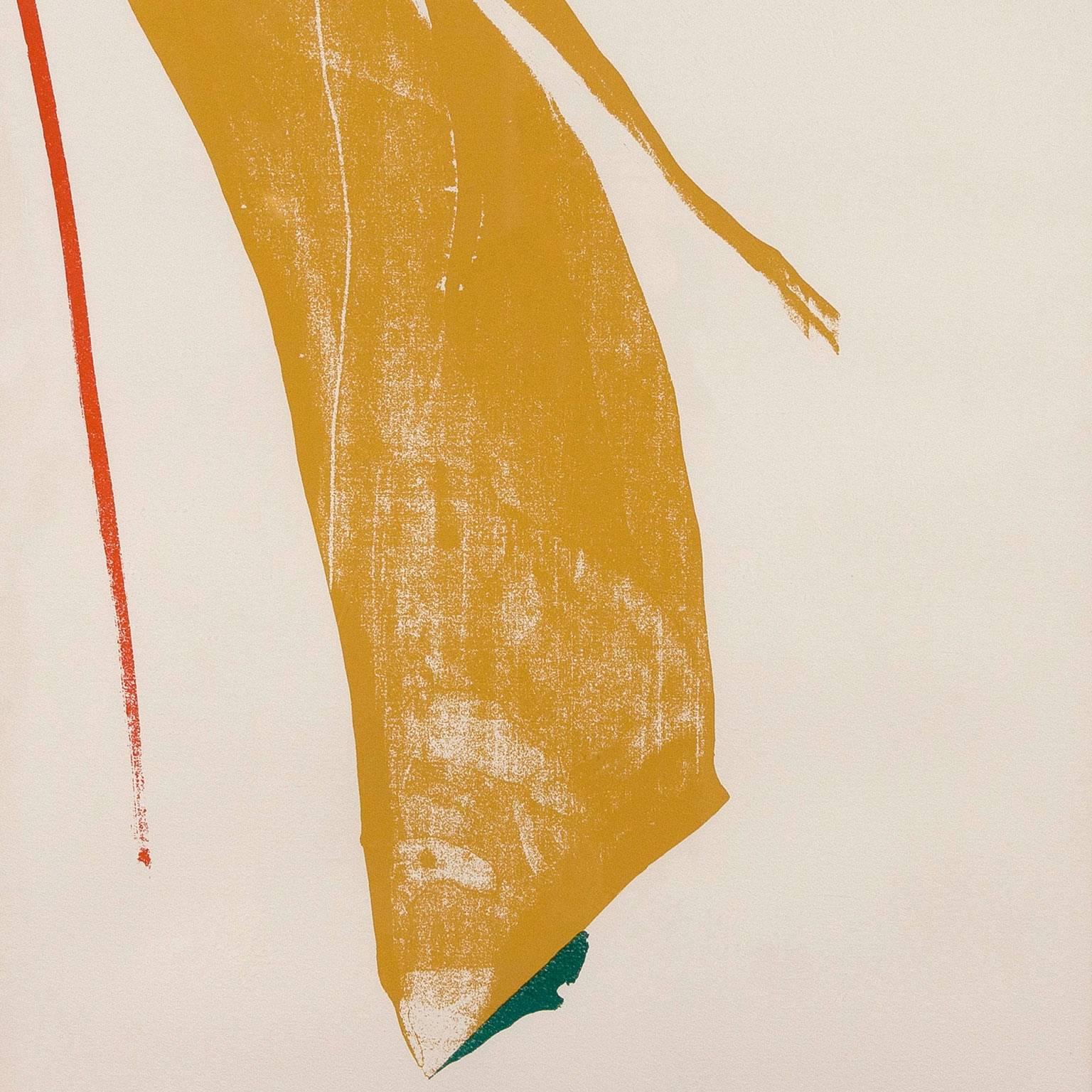 RED LINES (GOLD BRUSH) - Beige Abstract Print by Helen Frankenthaler