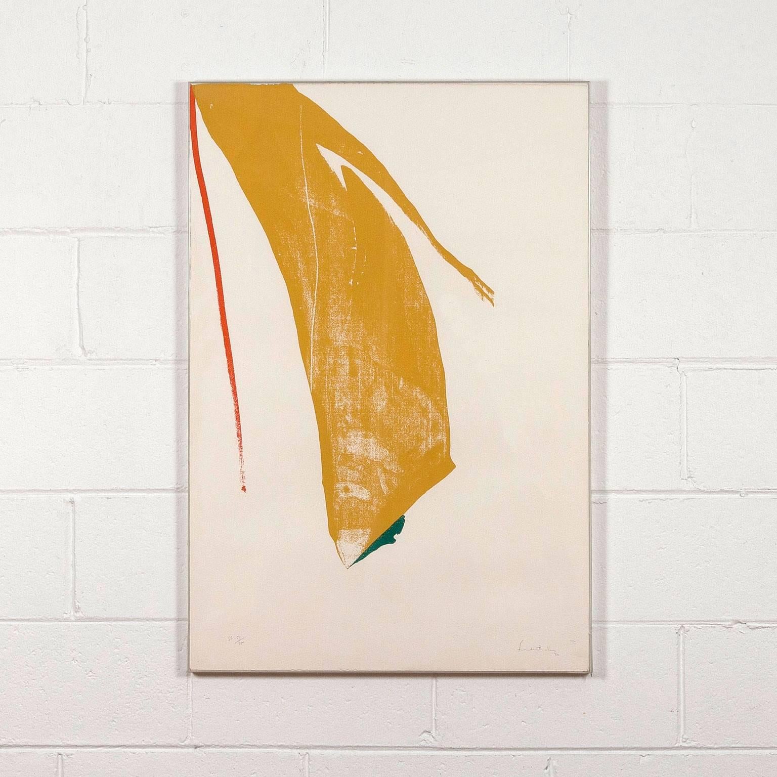 Helen Frankenthaler Abstract Print - RED LINES (GOLD BRUSH)