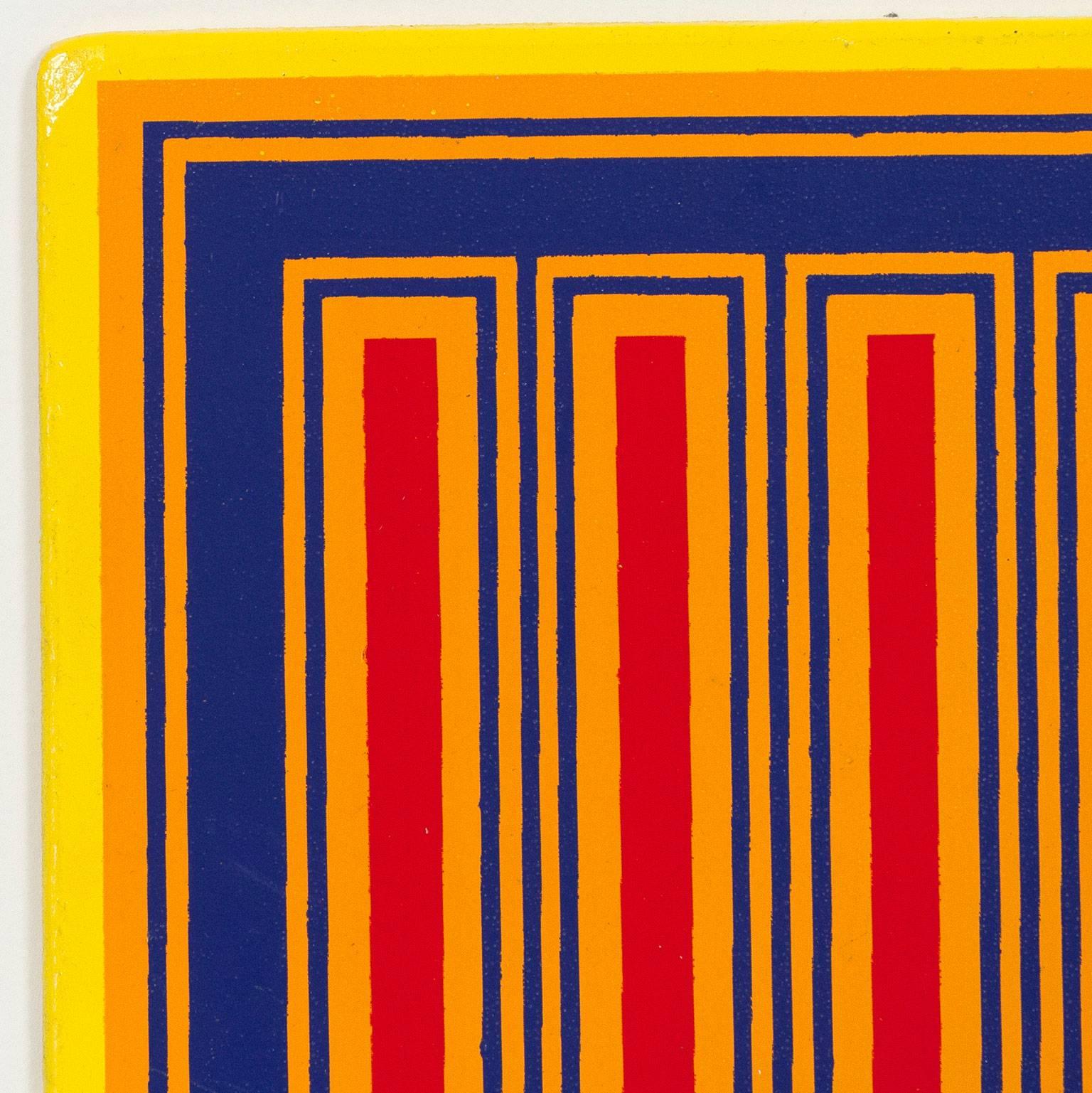 One of favorite American artists, Richard Anuskiewicz (b. 1930) is a major player in both Op Art and Hard-Edge Abstraction. His work is typically composed of neon candy colors in strict geometries. 

Josef Albers was a mentor to Anuskiewicz. However