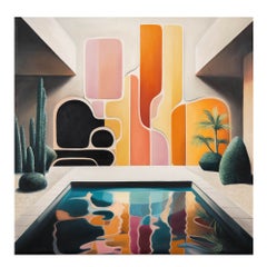 Amir Fattal "Untitled (Pool)" Art Deco Contemporary painting, 2023