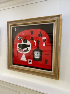 Cuadro de naturaleza muerta con sidra y pescado, acrílico original sobre tabla, 2012