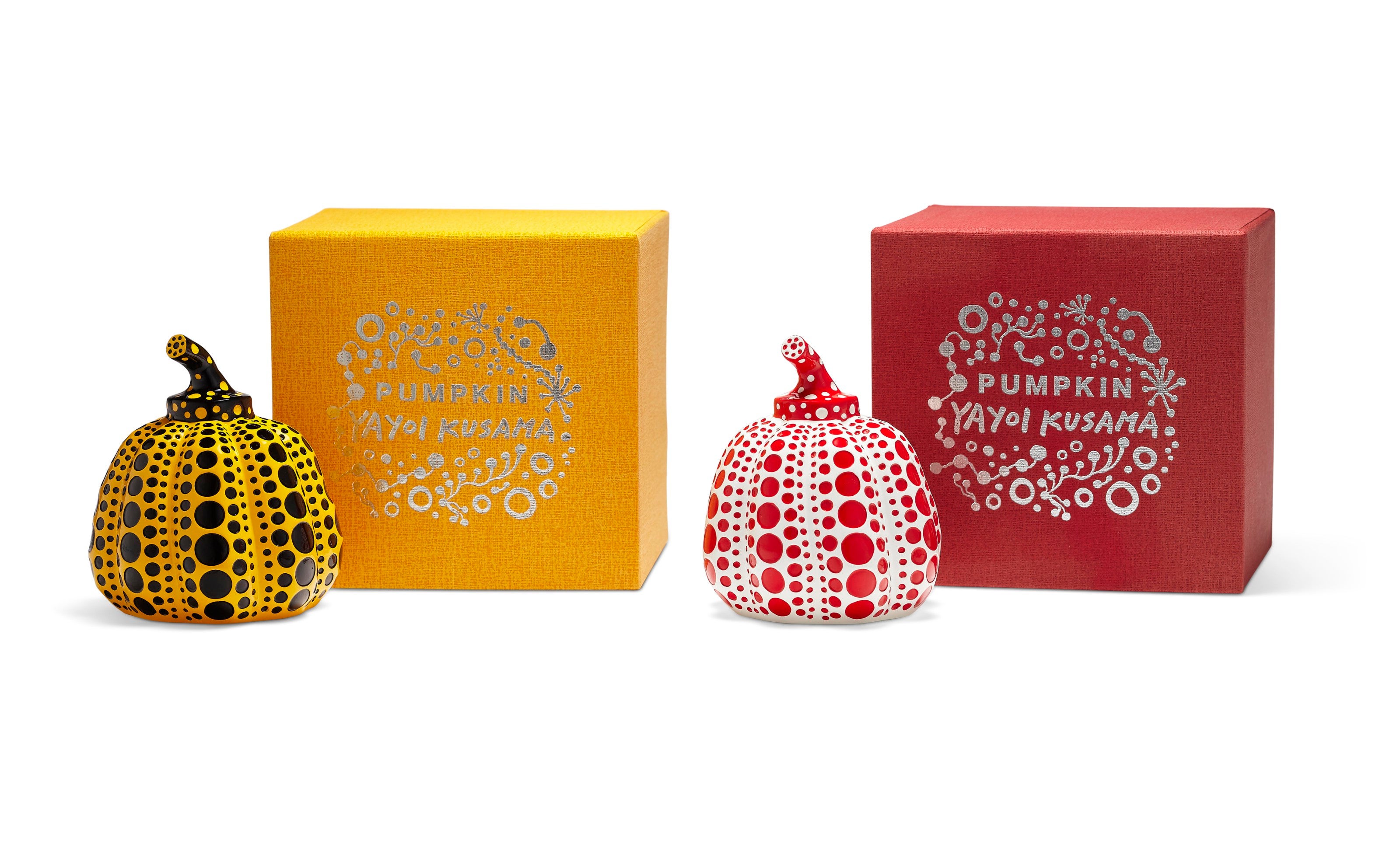 Set di due zucche di Yayoi Kusama: Giallo e nero / Rosso e bianco
