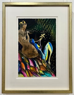 Satyr Night (Waterfall), Hand-Signed Woodcut Print, Edition of 120, Framed