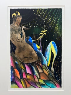 Satyr Night (Waterfall), Hand-Signed Woodcut Print, Edition of 120, Framed