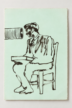 Dai un’occhiata a questo: disegno figurativo a inchiostro, 29,7 x 21, firmato, su carta verde menta