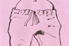 "Summer time" - Disegno figurativo a inchiostro, 29,7 x 21, firmato, su carta rosa