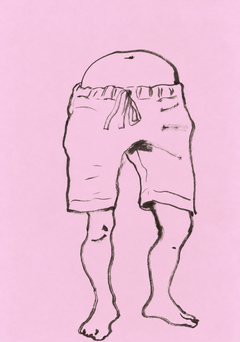"Summer time" - Disegno figurativo a inchiostro, 29,7 x 21, firmato, su carta rosa