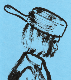 Hand Game-Figurative Ink Drawing, 29.7 x 21, Blue Paper Signed