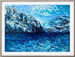 Faulensee // Oil Impasto Painting / Landscape / blue monochrome / mountains.
