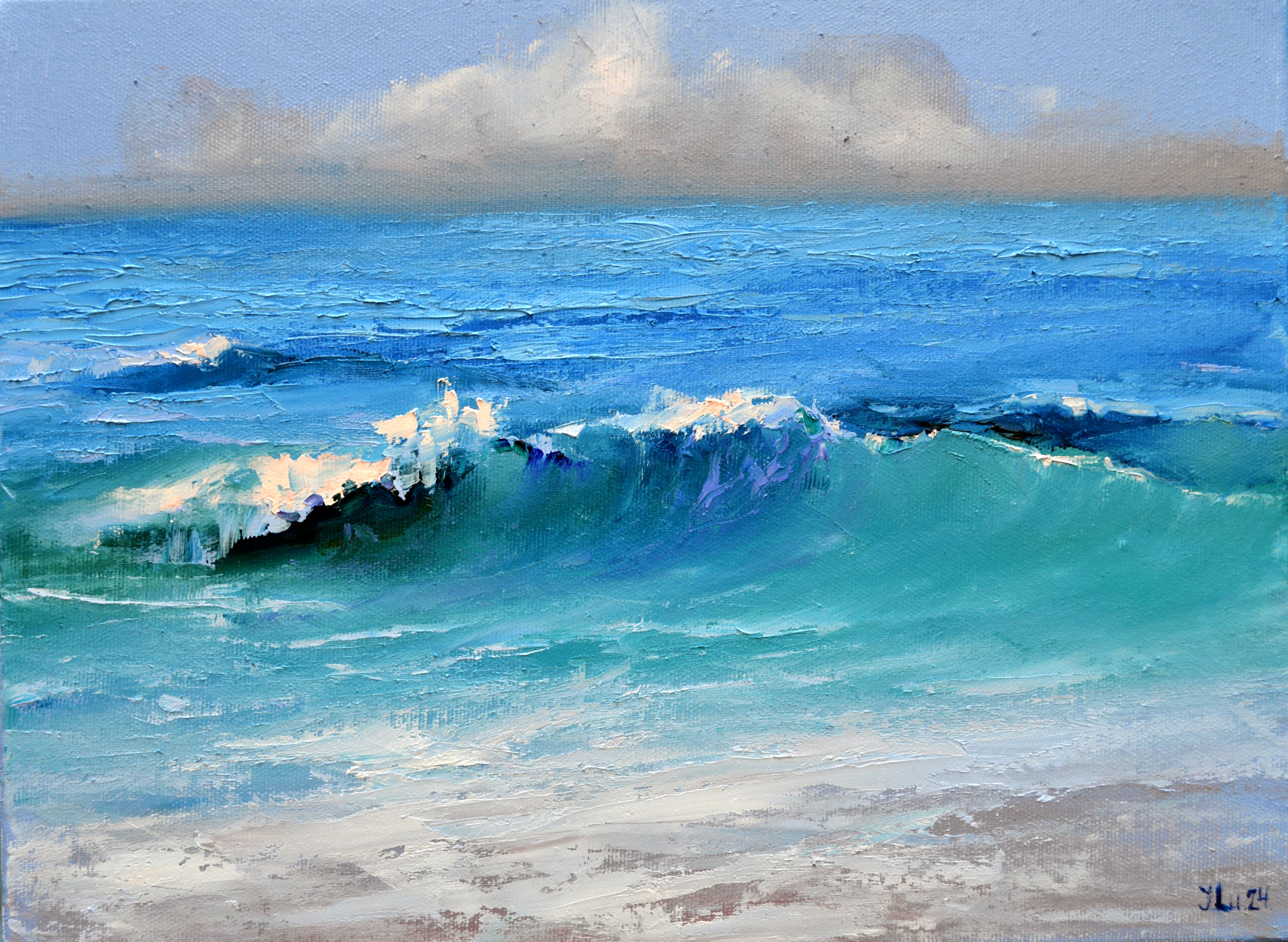 Luminous Coastline: 30x40cm Oil on Caravaggio Italy Canvas (2024)