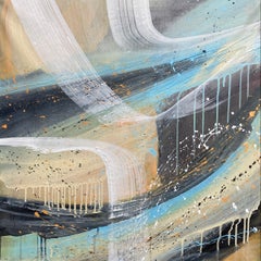 Authentic Desires/8– Abstract Acrylic Painting in Turquoise, Beige White Dynami