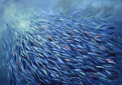 School of Sardines Original Oil Painting of Fish Contemporary Marine Seascape