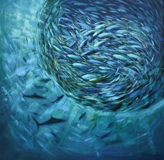 Bait Ball Original Oil Painting of the Sardine Run Contemporary Marine Art