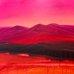 Lush Summer /6 – Crimson Mountain Landscape with Vibrant Pink Sky