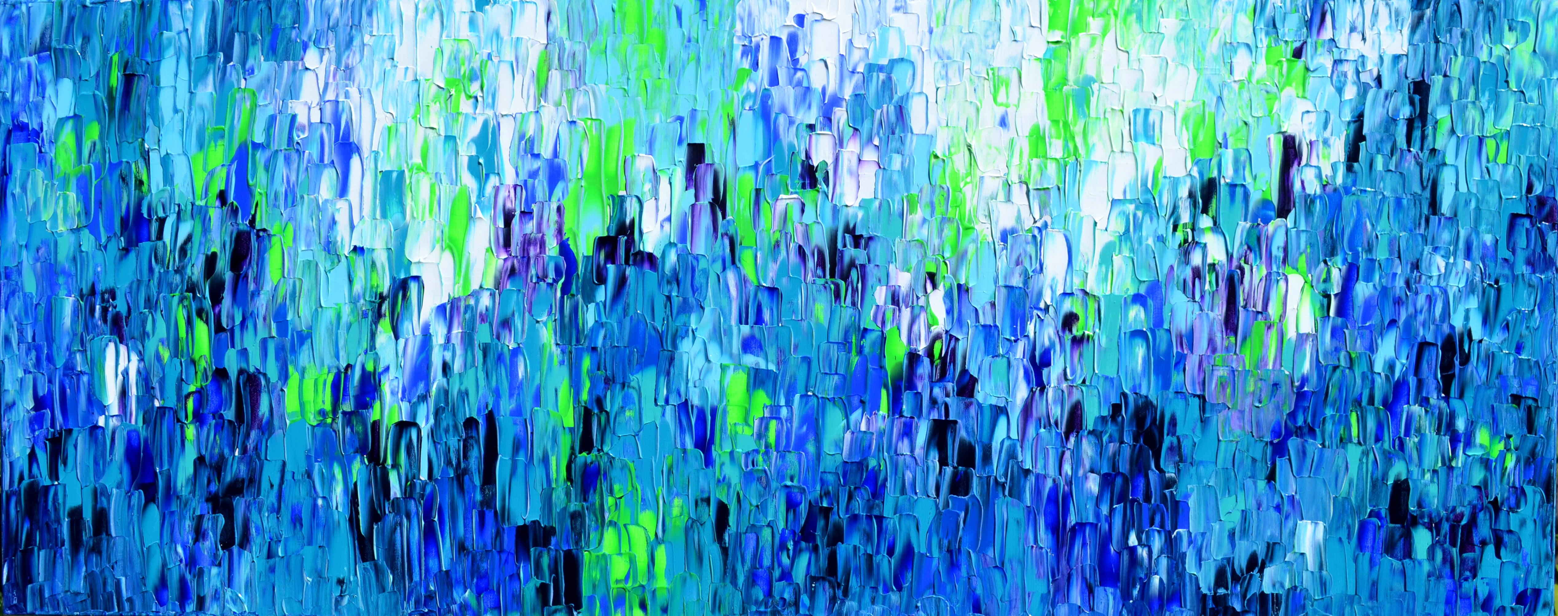 SOOS TIBERIU Abstract Painting - Relief Blue 36 - Large Blue Abstract Relief Pallet Knife Ocean Texture Painting