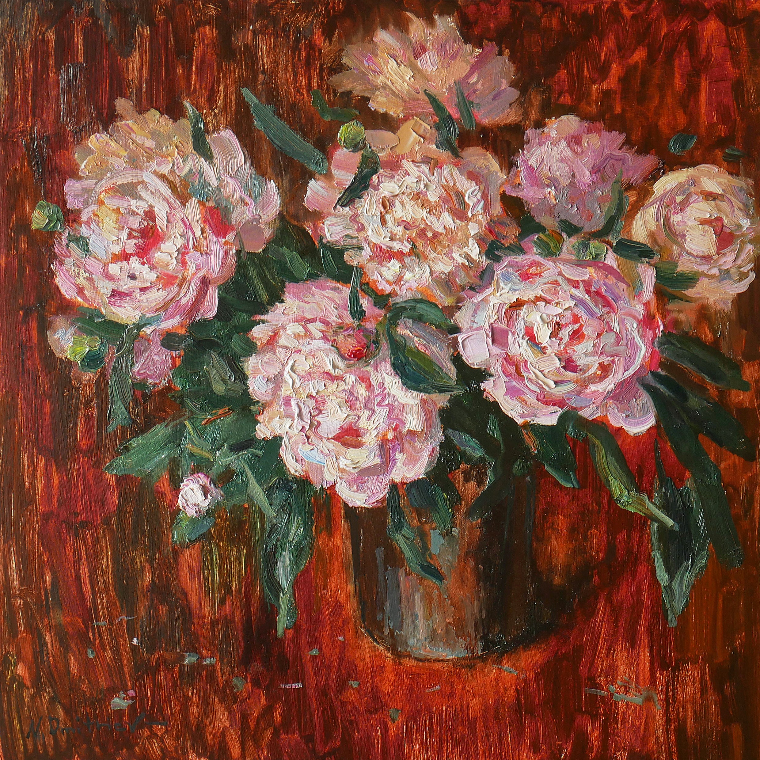 Nikolay Dmitriev Landscape Painting - Peonies in Amber