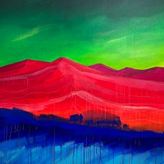 Lush Summer / 7 – Vibrant Crimson Mountain Landscape with Emerald Sky