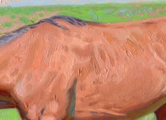 Rafaelka Oil Painting of Chestnut Horse in Meadow, 17.5x21 cm, Framed