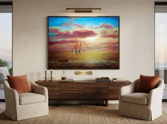 «Tarde marina (2)», lienzo, óleo, acrílico y pan de oro (Potal), 79 x 109 cm
