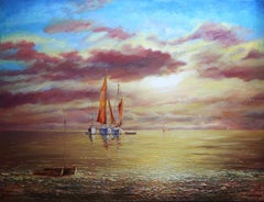 «Tarde marina (2)», lienzo, óleo, acrílico y pan de oro (Potal), 79 x 109 cm