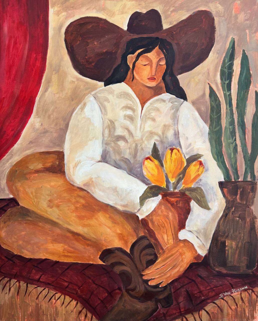 Figurative Painting Svitlana Van Rossum - À la maison