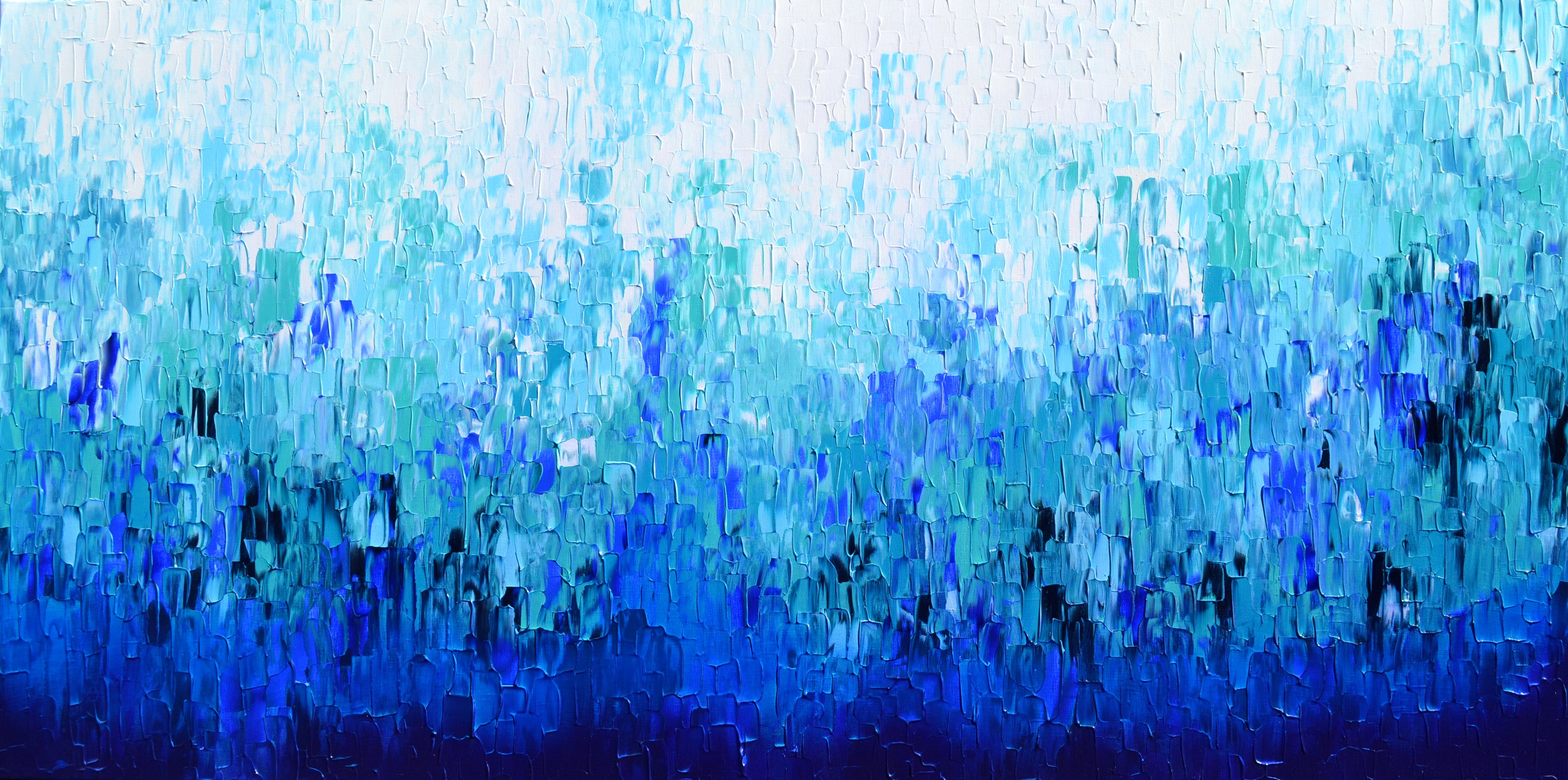 SOOS TIBERIU Interior Painting - Relief Blue 37 - Large Blue Abstract Relief Pallet Knife Ocean Texture Painting