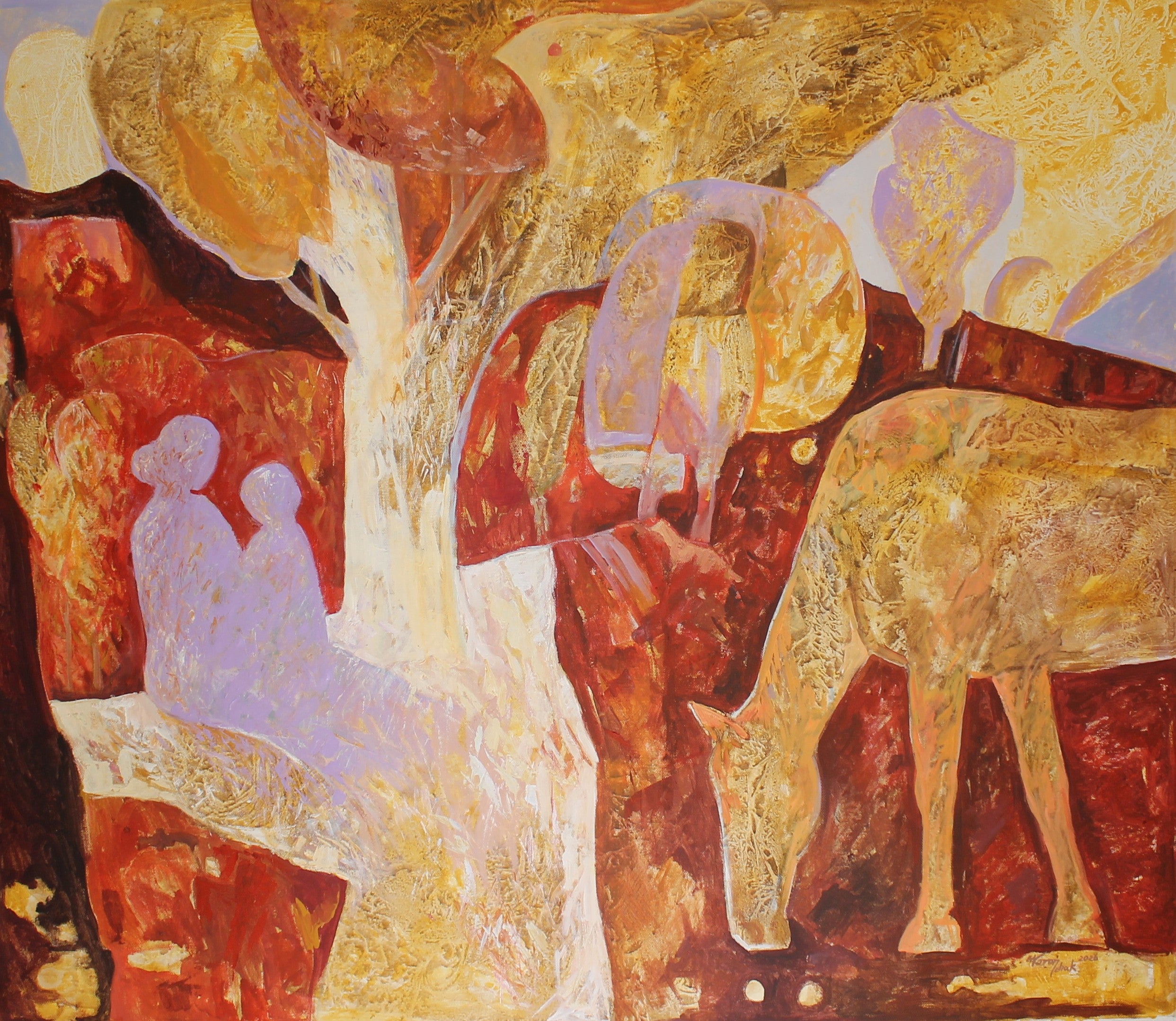 Mariia Voronchak  Abstract Painting – Gemeinsames Sein. Reihe „Primordial Garden“. Mythologie "
