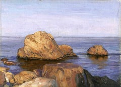 Stones by the Black Sea Landscape Painting, Oil on Canvas, Signed, 20th Century
