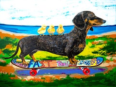 Französisch, Schultaxi, Taxifahrer, Dackel, Skateboard, Street Art, Chut les Barbizons!