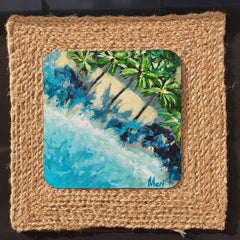 Tropical Palm Trees Above Turquoise Ocean Waves Rocky Shore Coastal Seascape