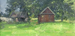 „Badehäuser in Lukoshkino“ – Landschaftsgemälde, Öl auf Leinwand, signiert, um 2025