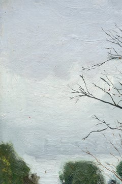 Peinture de paysage intitulée « Une journée maussade », huile sur panneau, 30 x 20 cm, signée, 2000