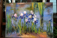 The Grand Mirror, Impasto Botanical Oil Painting, Fine Art, Irises Water Garden