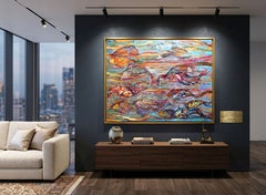 Golden Koi, Linen Canvas, Oil, Acrylic, 80x110 cm.