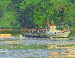 Una piccola barca sul fiume Moskva
