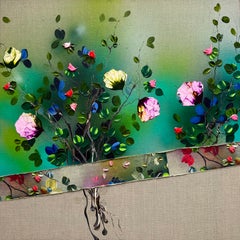 "A Deeper Dimension" conceptual art, colorful flowers on linen  canvas