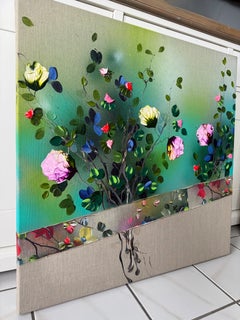 "A Deeper Dimension" conceptual art, colorful flowers on linen  canvas