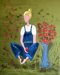 Woman Gardening Original Painting-" My Secret Garden"