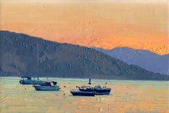 Lever du soleil. Des yachts. Peinture de paysage « Turunc », huile sur toile, 30 x 20, signée, 2026