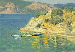 Barcos junto al mar en Turún. Pintura paisajística, óleo sobre lienzo, firmada, 2026