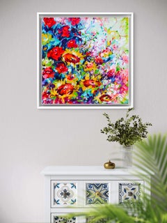 Rote Rosen und sonnige Wirbel – Wildblumenfeld, modernes impressionistisches Gemälde 2026
