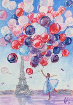 Woman Holding Colorful Balloons by Eiffel Tower