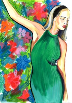 Blonde Woman in Green Dress