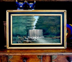 French school Landscape woodland waterfall oil painting Signed 1936