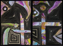 Metamorphosis, golden lines. Collage. Diptych