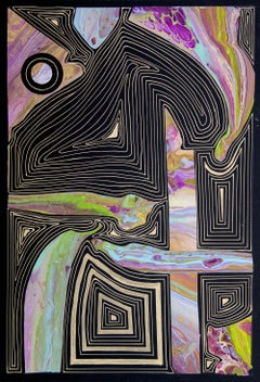Metamorphosis, golden lines. Collage. Diptych