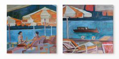 Set of 2 Modern Expressionist Beach and Summer Scene Paintings