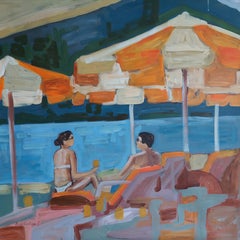Set of 2 Modern Expressionist Beach and Summer Scene Paintings